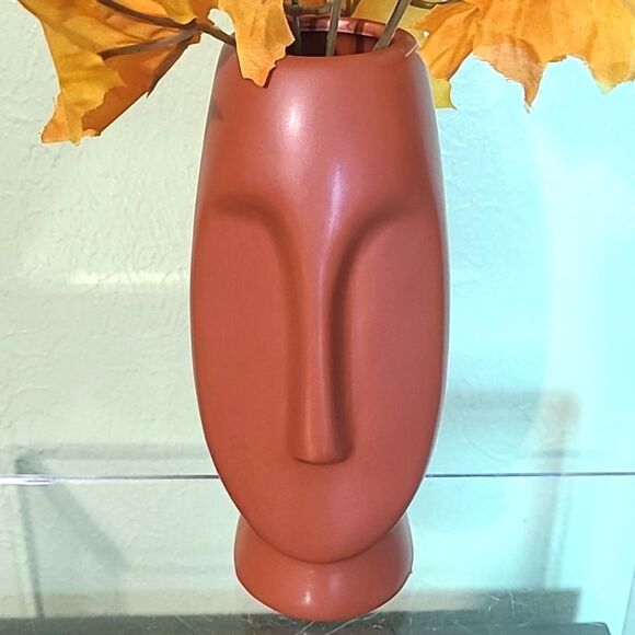 Face Vase with Fall Flowers, NWOT - Picture 4 of 6